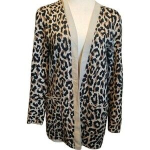 J. Crew Leopard Print Cardigan Womens S Tan Black Oversized Comfy Casual Sweater